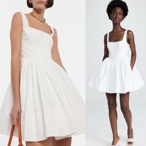 Staud Landscape Corset Mini Dress White Size 12 Babydoll Tulle Skirt